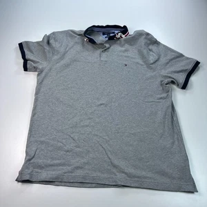 Tommy Hilfiger Polo Shirt Mens 2XL XXL Custom Fit Gray Cotton Knit Preppy - Picture 1 of 7