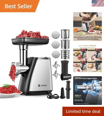 Potente picadora de carne de acero inoxidable 2800 W - Incluye embutidora y más Foto 1 de 4