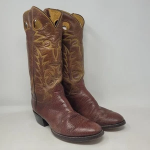 Vintage Tony Lama Boots 9.5B Brown Leather Western Cowboy Buckaroo Embroidered - Picture 1 of 14