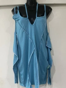 Pretty Little Thing Ladies Blue Rib Contrast Lace Up Dress Size 16 BNWT - Picture 1 of 8