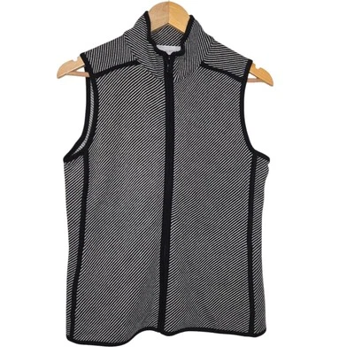 T By Talbots Petites Womens Black White Stripe Cotton Blend Knit Vest Size Small - Image 1 of 4