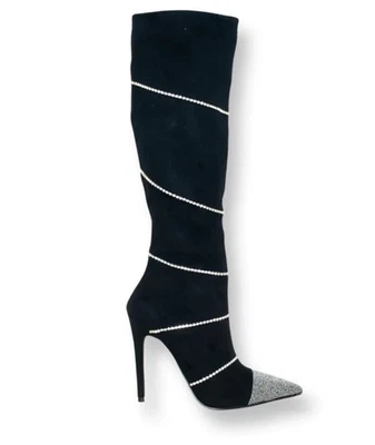 Lauren Lorraine Boots Women’s Size 11 Beyonce Black Rhinestones Knee High Heel - Image 1 of 4