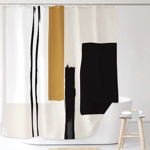 Neutral Bathroom Shower Curtain 71W by 71H Inch Black Painting Minimalist Modern - Picture 1 of 5