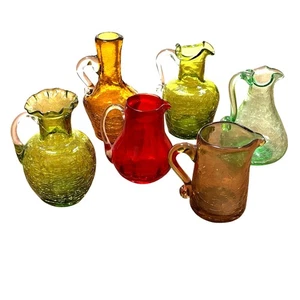 Vintage LOT (6) mid century crackle art glass bottles pitchers pontils Pilgrim? - Picture 1 of 14