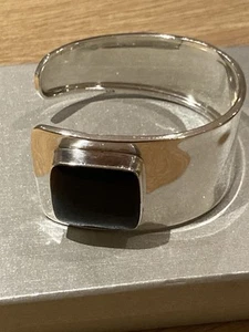 Modernist heavy wide sterling silver and onxy bangle 44.6 grams - Picture 1 of 8