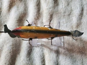 Wood #150 Heddon-Dowagaic 5 Hook Yellow/Black Rear Hardware Replaced Complete - Picture 1 of 7