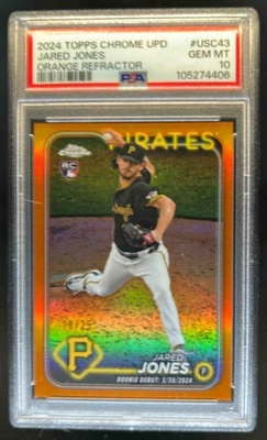 2024 Topps Chrome Update Jared Jones RC Orange Refractor #/25 Pirates PSA 10 - Image 1 of 2