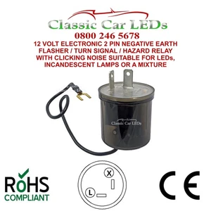 12V ELECTRONIC INDICATOR FLASHER RELAY CLASSIC CAR MOTORCYCLE OE CLICK X L 2 PIN - Picture 1 of 11
