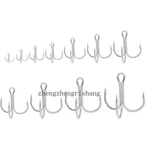 100pcs Treble Fishing Hook Round Bend Sharp High carbon steel Hooks Size 12-3/0# - Picture 1 of 23