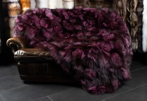 7090 pezzi di volpe argentata coperta di pelliccia in vera pelliccia nera e viola coperta di pelliccia - Foto 1 di 9