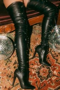 Stivali donna decolte elasticizzati tacco alto stivale lungo zip laterale scarpe sopra il ginocchio stivali coscia - Foto 1 di 8