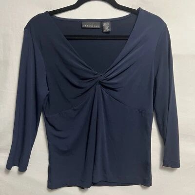 Women’s Attention Blouse Shirt Medium V-Neck 3/4 Sleeves Navy Blue - Image 1 of 4