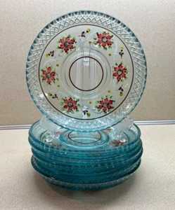 Platos de vidrio azul pálido pintados a mano de 6 piezas con diseño floral europeo - Imagen 1 de 4