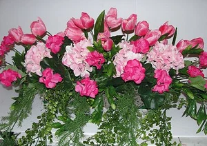 Bohemian Victorian Garden Cafe Pink Breast Cancer Window Flower Box Arrangements - Picture 1 of 1