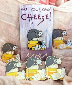 ENAMEL PIN Angry Cheese Opossum, gold possum on cheese, funny animal lapel pin - Picture 1 of 9