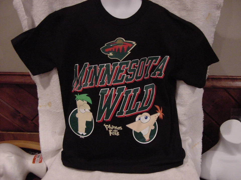 AWESOME Minnesota Wild Youth Small Majestic T-Shirt, Phineas & Ferb NEW&NICE! - Image 1 of 1