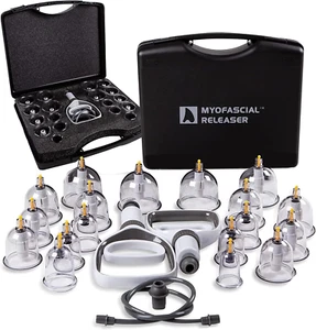 Professional Cupping Therapy Set - 18 Multi-Sized Vacuum Cups with Two Hand Pump - Picture 1 of 12