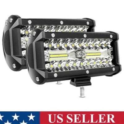 JAHYSHOW 2x 7Inch 20000LM LED Work Light Bar Flood Spot Pod Offroad Fog Driving ATV Truc
