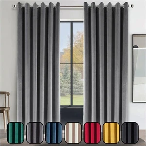 Luxury Heavy Velvet Curtains PAIR of Eyelet Ring Top Fully Lined Ready Made - Picture 1 of 57