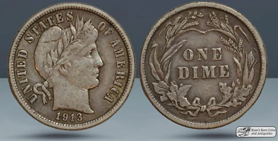 1913 Barber Dime, Extremely Fine Condition, Nice Original Surfaces, C7642 - Image 1 of 3