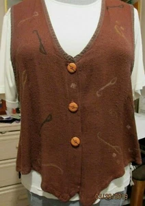Women's BREAD rust colored VEST w hand painted spoons & cup.-Medium-MADE IN USA - Picture 1 of 8