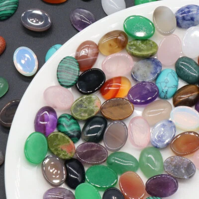 50pcs Mixed Natural Stone Oval CAB CABOCHON Beads 10X14mm for Jewelry No Holes - Image 1 of 3