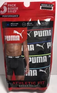 PUMA 5 PK MENS ATHLETIC FIT BOXER BRIEFS BLACK Dry Cell Tagless SZ M NIP - Picture 1 of 3