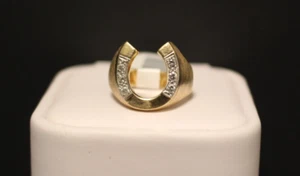 (RI1) Men's 14K Yellow Gold Diamond Horseshoe Ring - Size 6.25 - 9 Grams - Picture 1 of 4