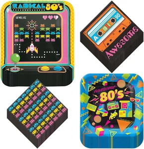 80er Partyzubehör - Mix aus total tollen Throwback 80er Papptellern und Party - Bild 1 von 7