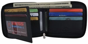 RFID Blocking Mens Zipper Trifold Real Leather Wallet - Picture 1 of 19