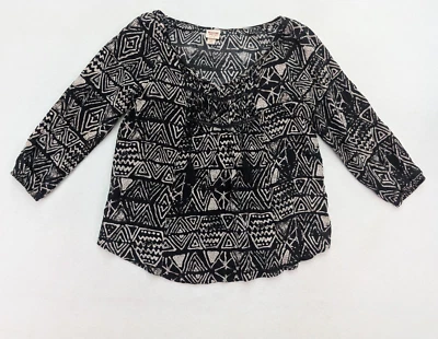 Mossimo Supply Co Women's Peasant Top Size L Black Print 3/4 Sleeve Boho - Image 1 of 4