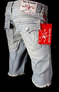$240 True Religion Mens Ricky Flap Super T White Picked Stitch Shorts