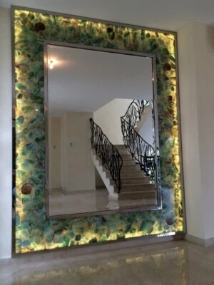Green Agate Wall Mirror – Handmade Wall Hanging Decor for Interior Design - Image 1 of 4