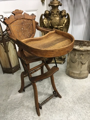ANTIQUE EASTLAKE FOLDING CHILDS HIGHCHAIR ALL ORIGINAL STUNNING PATINA Cover