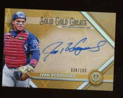 2022 Topps Tribute Solid Gold Greats Ivan Rodriguez Rangers ON CARD AUTO 038/100 - Image 1 of 2