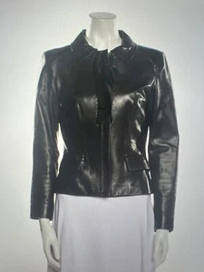 Oscar de la Renta Black Lambskin  Leather Jacket size 6 - Picture 1 of 11