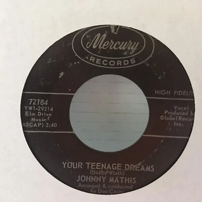 JOHNNY MATHIS       45   SINGLE  ,    COME  BACK / YOUR TEENAGE  DREAM - Image 1 of 2