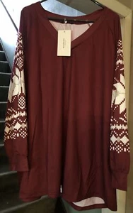 Bloomchic Women’s size 20 Shirt w/ Designed Long Sleeves. Maroon New W/tags - Picture 1 of 5