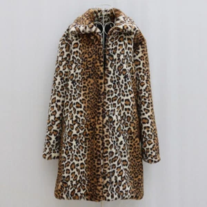 Mens Faux Mink Fur Leopard Print Mid Long Coat Overcoat Outwear Loose Fit Winter - Picture 1 of 16