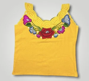 Damen Handmade Bestickt Tank Top XL GELB Boho Festival Pullover - Bild 1 von 12