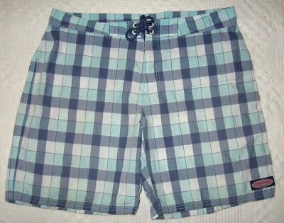 VINEYARD VINES BOARD BAÑADOR TALLA 35 VERDE BEIGE AZUL MARINO CUADROS ALGODÓN ELÁSTICO USADO EN EXCELENTE ESTADO Foto 1 de 4