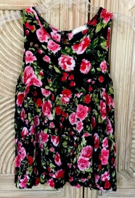 SOPRANO NIÑAS FLORAL NEGRO~ROJO~ROSA TOP SIN MANGAS DOBLADILLO CON VOLANTES TALLA XL 16 USADO EN EXCELENTE ESTADO Foto 1 de 4