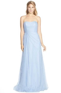 NUEVO SIN ETIQUETAS Vestido de tul sin tirantes azul polvoriento Monique Lhuillier talla 6 - Imagen 1 de 1