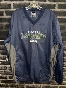SEATTLE SEAHAWKS Team Blue NFL FOOTBALL WINDBREAKER Pullover Jacket Men's L - Picture 1 of 6