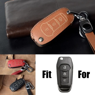 Leather Car Key Case Cover For Ford Explorer F-150 F250 F-350 Fiesta Ranger KA+ - Image 1 of 4