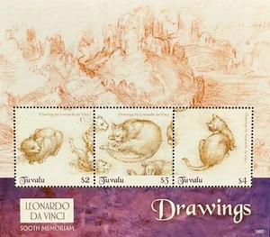 TUVALU LEONARDO DA VINCI DRAWINGS STAMP SHEET OF 3 MNH 2019 ART 500TH MEMORIAM 2 - Picture 1 of 1
