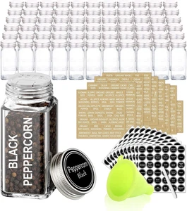 66 Gewürzgläser aus Glas mit 703 Gewürzetiketten, Kreidemarker und Trichter Komplettset. - Bild 1 von 12