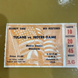 Notre Dame versus Tulane 1944 Ticket Stub - Bild 1 von 3