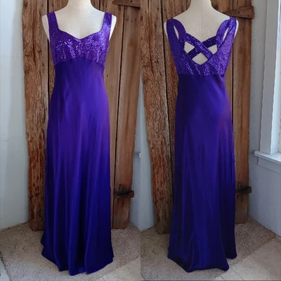 Vestido sin Mangas De Colección Años 90 Y2K Steppin Out Púrpura Satén Baile de graduación Brillante Corpiño Talla 13/14 Foto 1 de 4