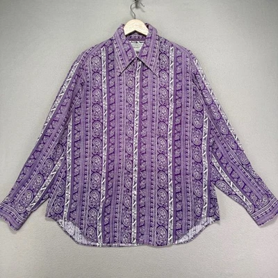 Camisa Discoteca Flecha Años 70 De Colección Para Hombres 16-16.5 (XL) Púrpura Cachemira Retro Manga Larga Foto 1 de 4